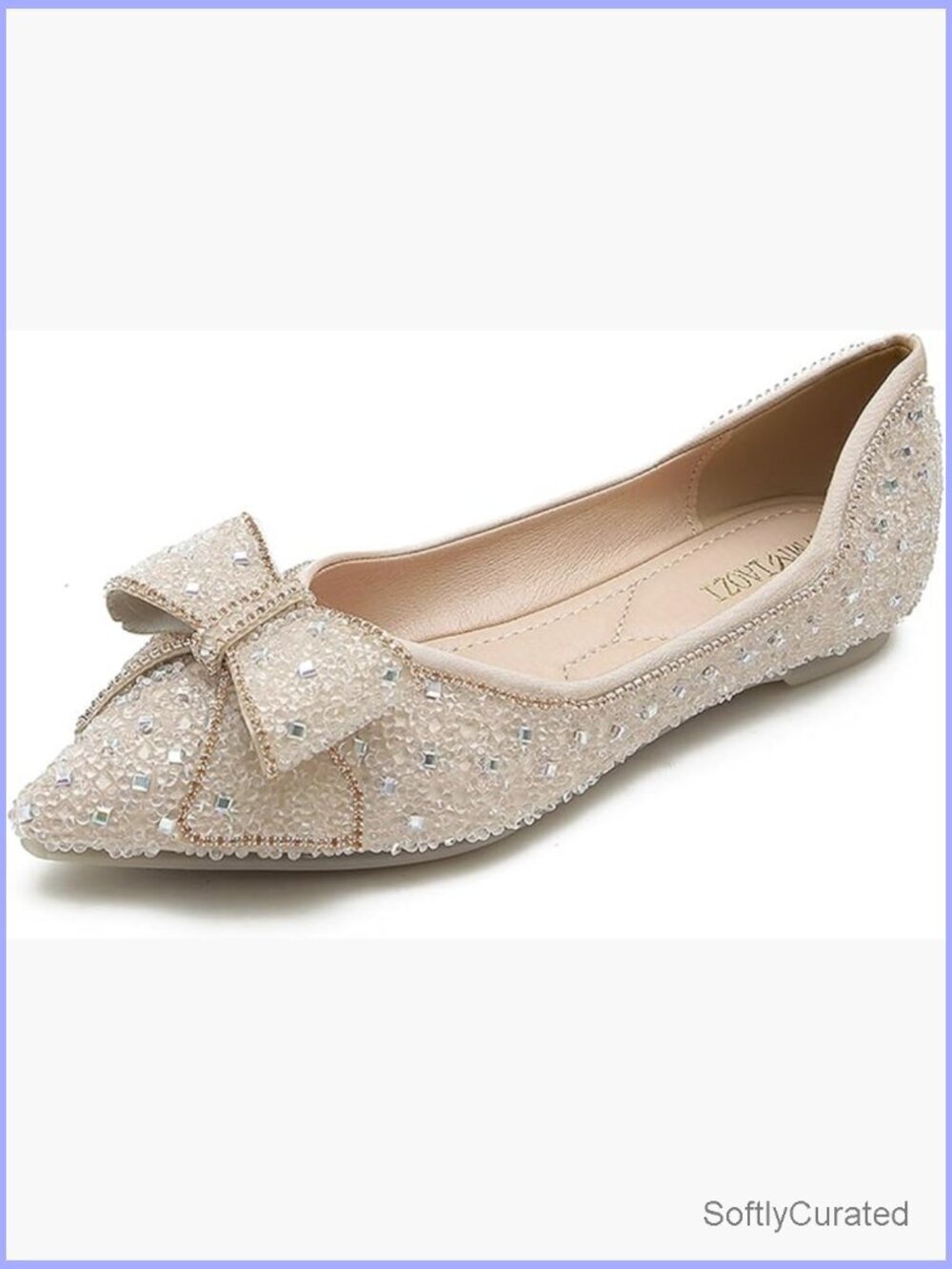 Pointed Rhinestone Flats with Floral Decor, Memory Foam Insole, Wedding & Dress